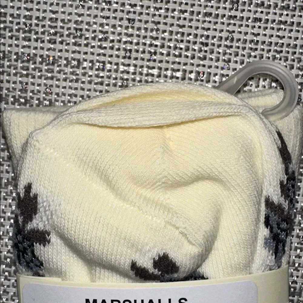 Stems Ivory Black Melody Flower Print Cotton Blend Stretch Knit Crew Socks